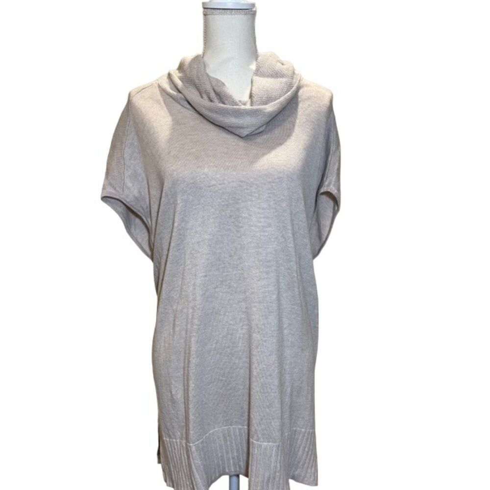 Lilla P Women's Cowl Neck Cap Sleeved Tunic Length Sweater Beige Size XL